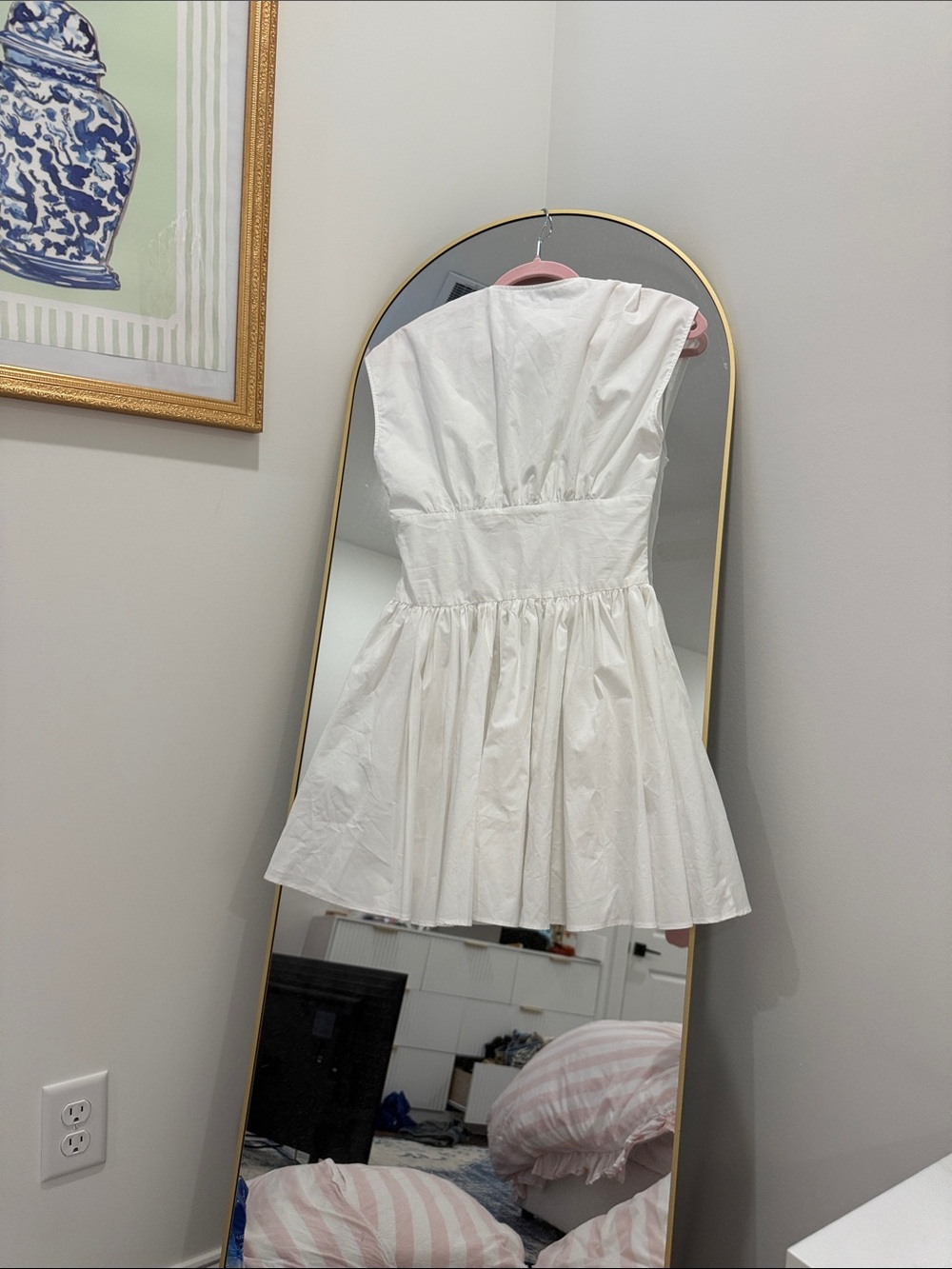 Zara White Sleeveless Gathered-Waist Party Dress